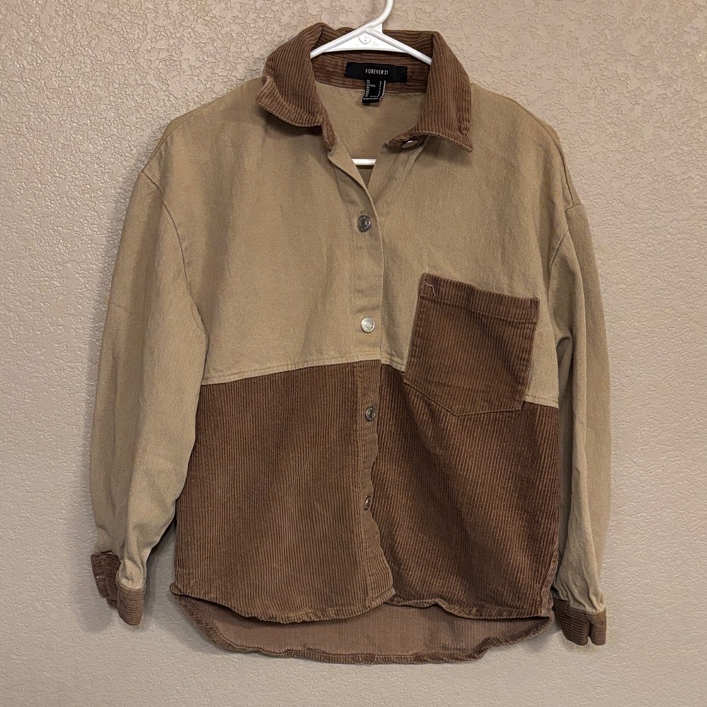 Forever 21 Tan and Brown Button Down Shirt